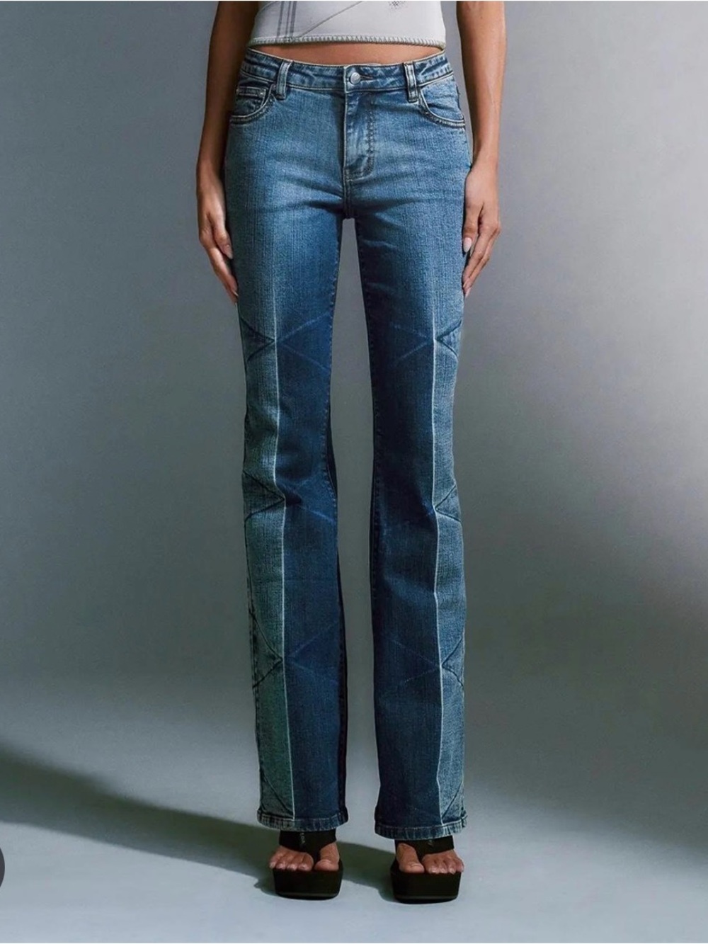 I.AM.GIA Two-Tone Flare Jeans in Dark & Light Blue
